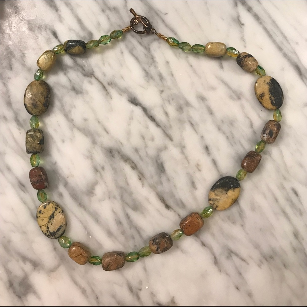 Green Stone Necklace with Toggle Clasp Closure